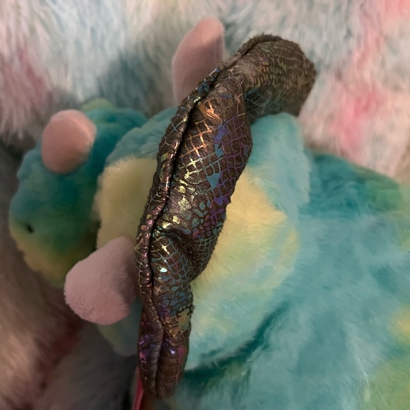 Green & Blue Dinosaur with Shiny Heart Comb & Feet * Stuffed Animal Pillow - Picture 4 of 16